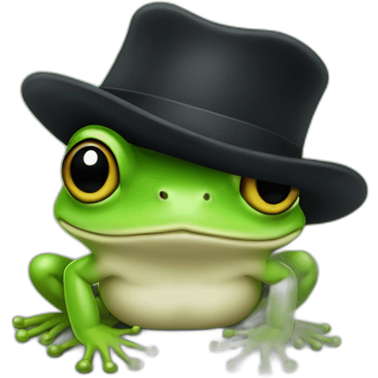 Little real Frog with a black hat emoji