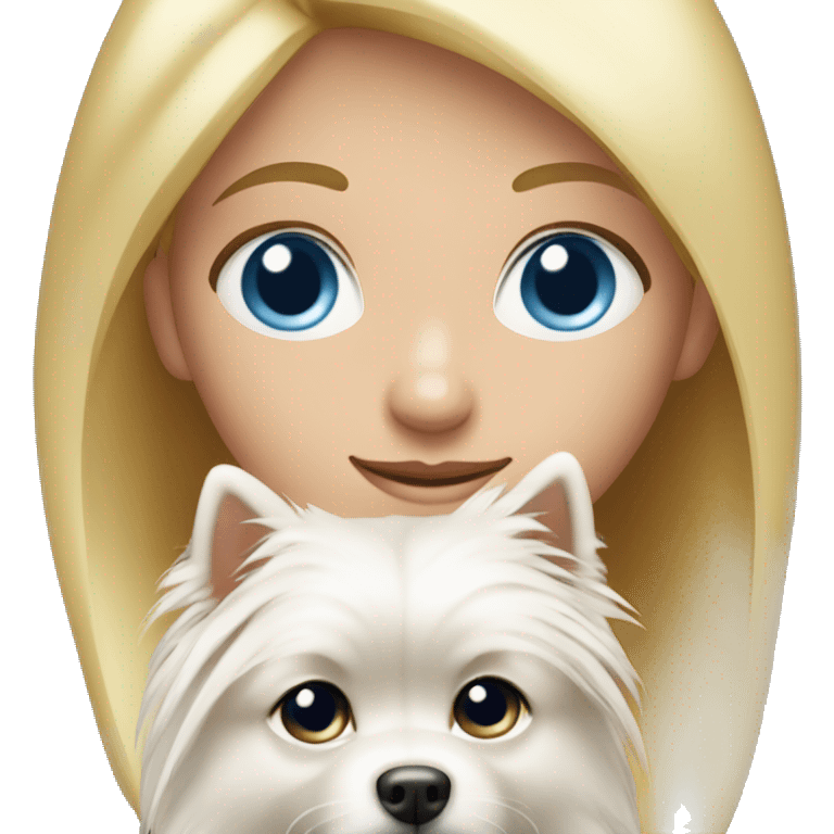 Blonde girl blue eyes holding spitz  emoji