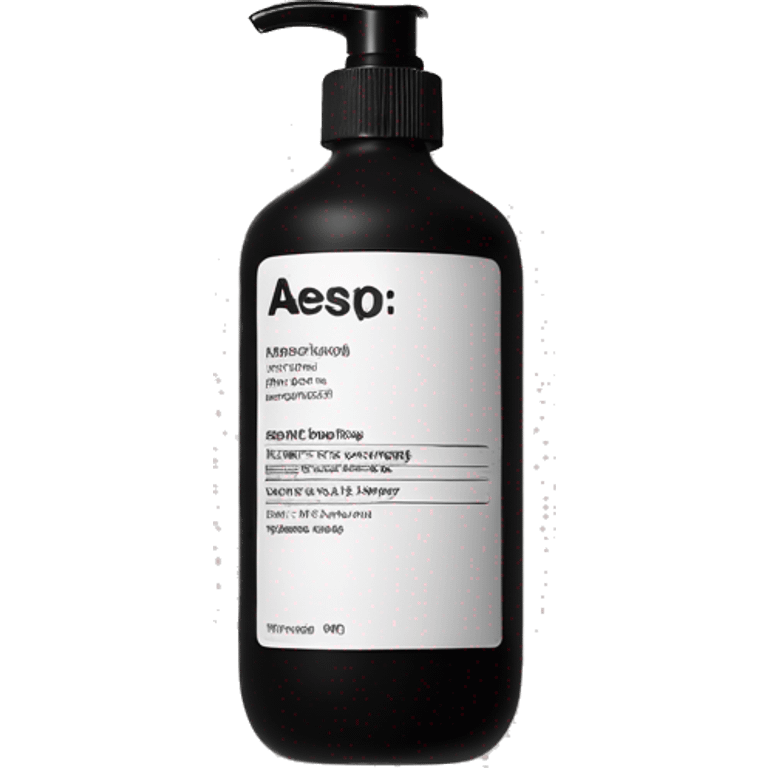 Liquid soap bottle by brand Aesop – black bottle with white label emoji