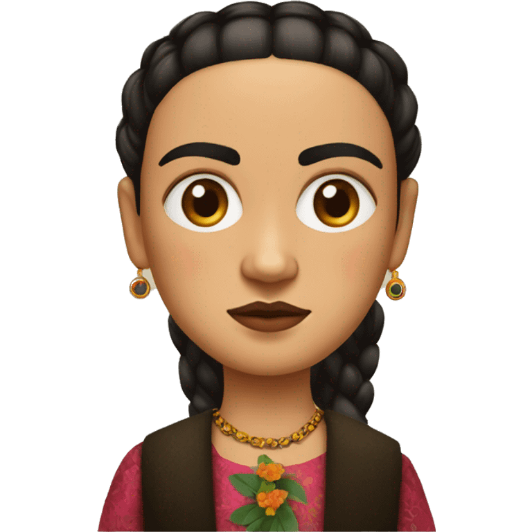 full body frida kahlo unibrow kid with paintbrush emoji