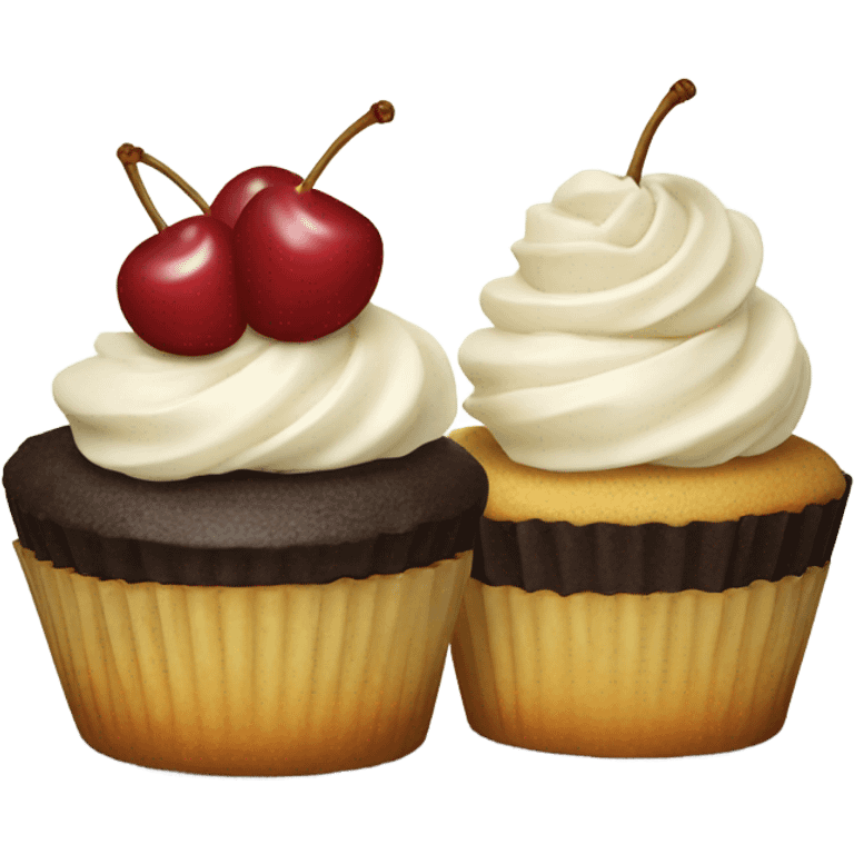 Two cupcakes with two cherrys on top emoji