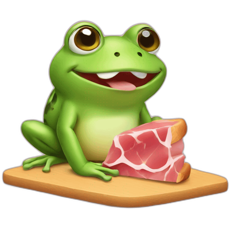 Cute frog eating ham emoji