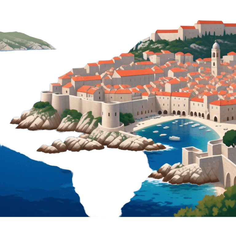 Dubrovnik – Cinematic Realistic Dubrovnik, depicted as a stunning coastal city with red-tiled roofs and ancient stone walls, set against the deep blue Adriatic Sea under warm Mediterranean light, rendered with rich textures that capture its enchanting beauty. emoji