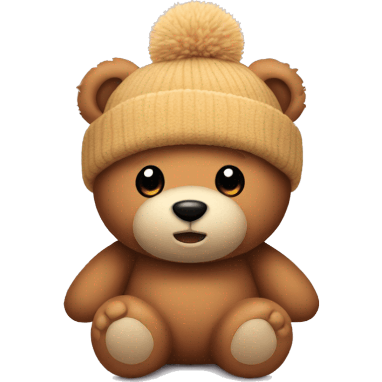 teddy bear with a beanie and a fuzzy ball on top of the hat emoji