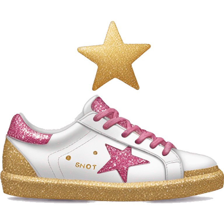 Golden goose with pink glitter star sneakers emoji