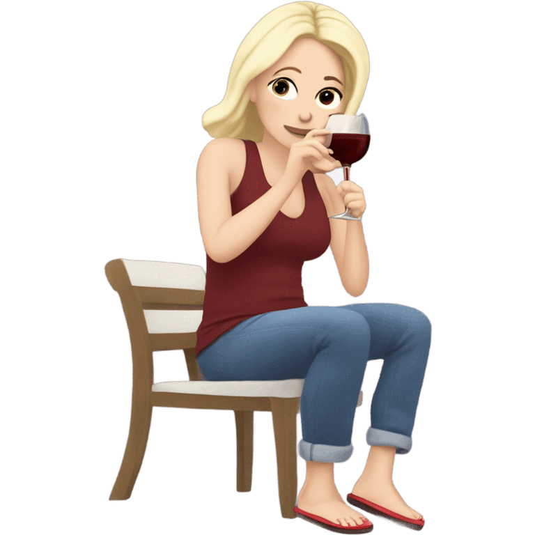 White girl, drinking wine wearing super silly slippers ￼ emoji