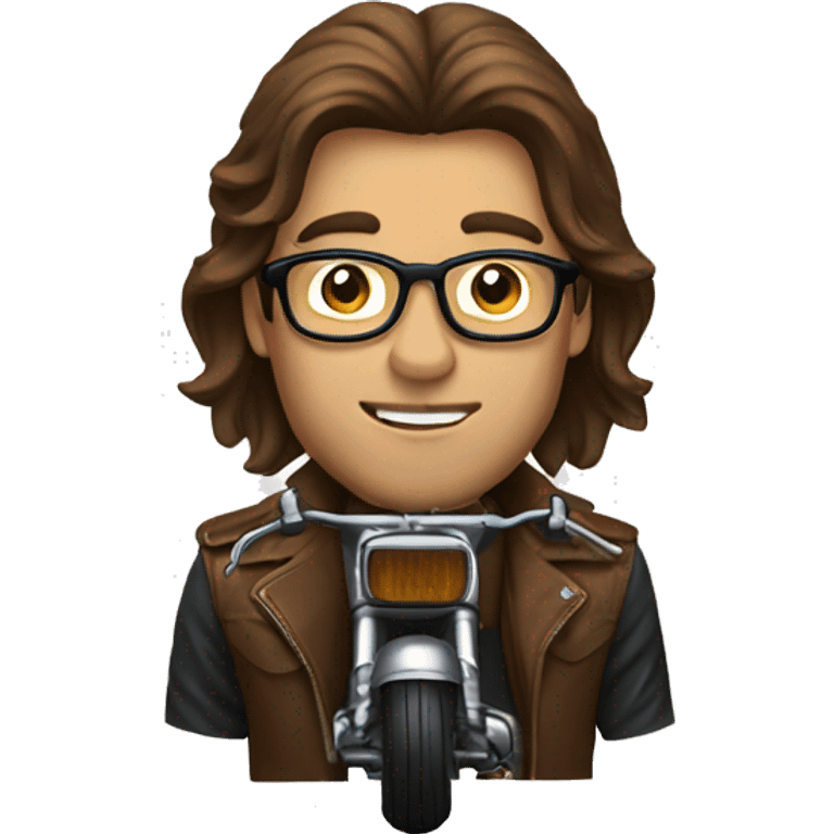 Man with long brown hair and glasses riding a motorcycle emoji