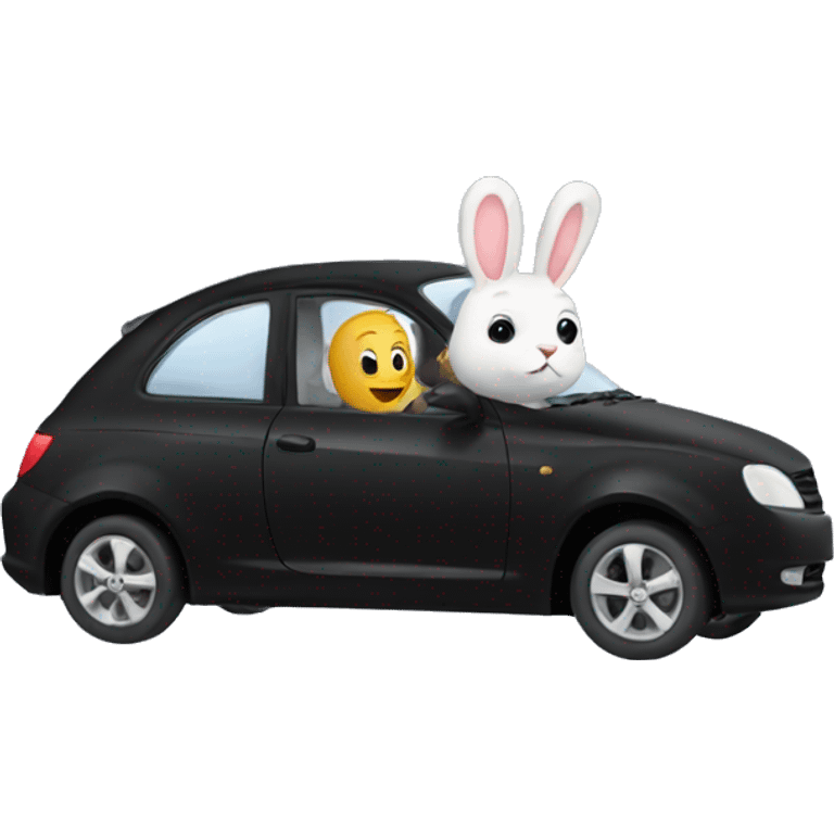 bunny driving a black car  emoji