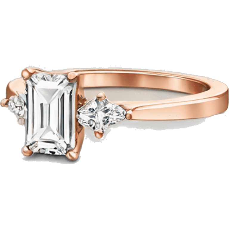 Rose gold engagement ring with small diamonds along the side of a rectangle diamond  emoji