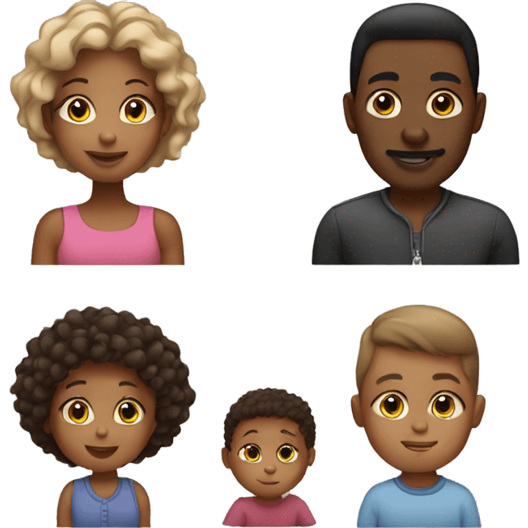 black family with a mum, dad, older brother, younger brother, baby sister emoji