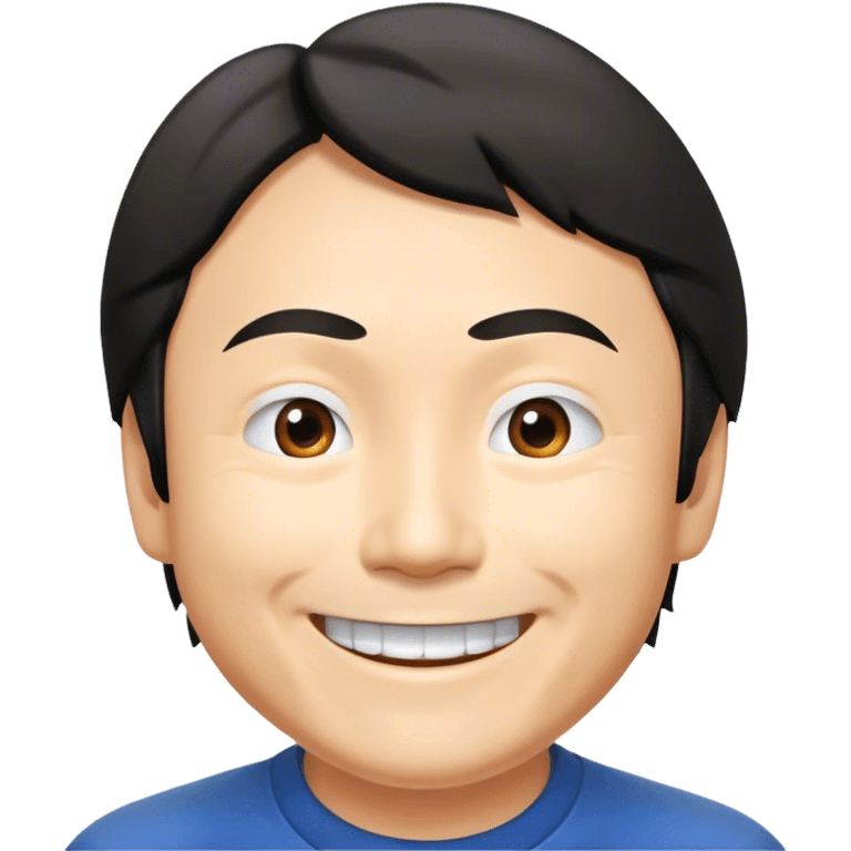 ​Cinematic Realistic Portrait of a Smiling Shigeru Miyamoto, depicted with warm, approachable features, showing a giant smile with expressive eyes, set against a subtle backdrop, inviting lighting that captures his innovative spirit emoji