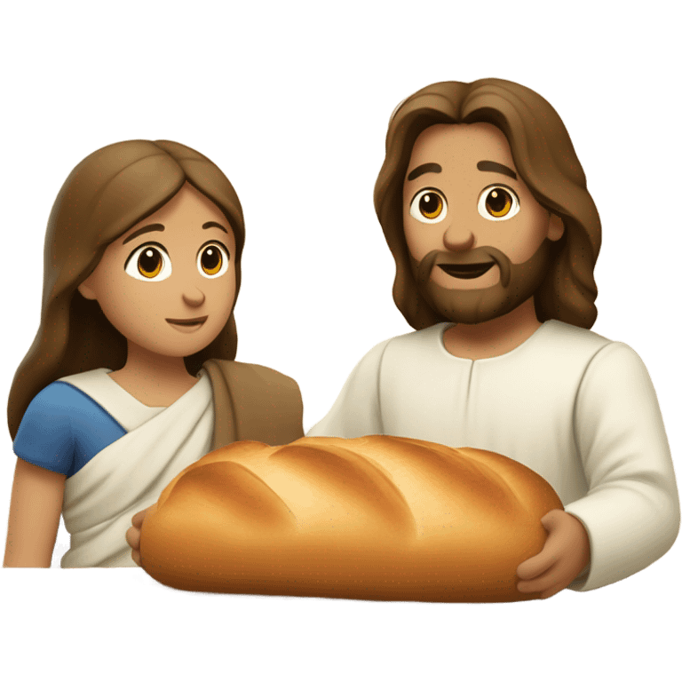 Jesus eating bread with a girl emoji