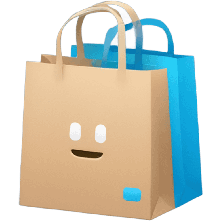 Create a minimalist logo merging a chat bubble and shopping bag in a blue color palette. Focus on clean, modern design, symbolizing communication and commerce. Keep it versatile and recognizable for digital and print use. emoji