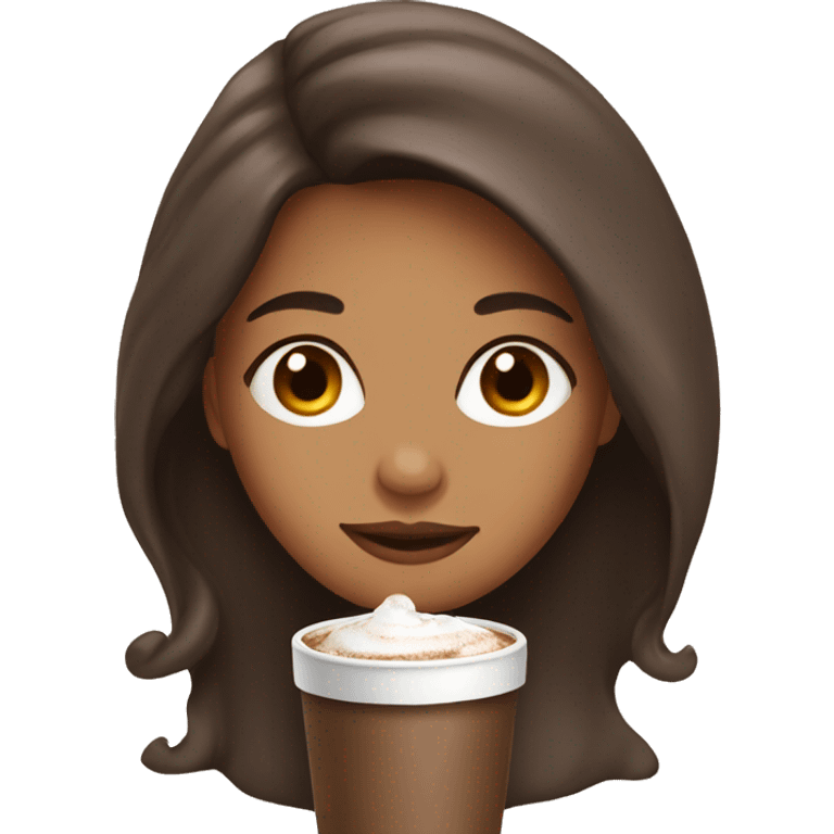 latina girl with brown long hair and a hot chocolate emoji