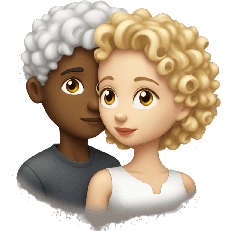 a light skinned curlyhead boy kissing a white curlyheaded girl emoji