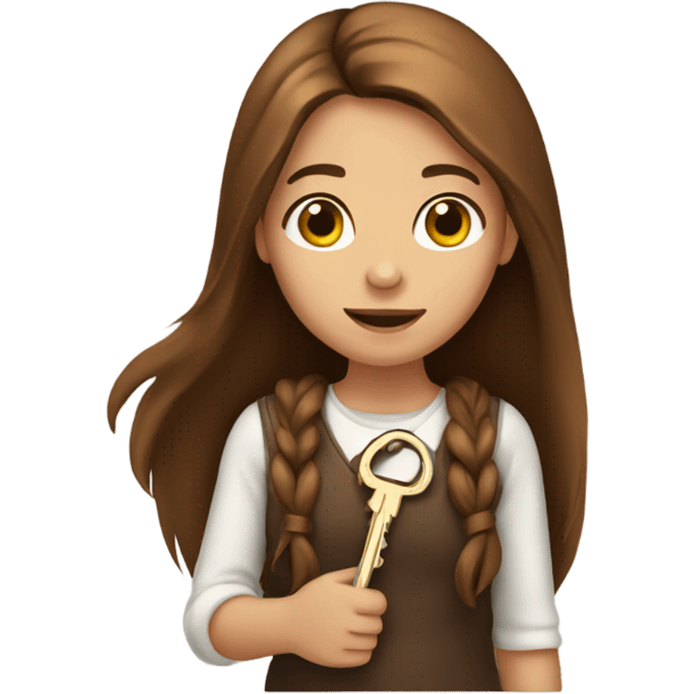 Girl with brown long hair with key in hand emoji