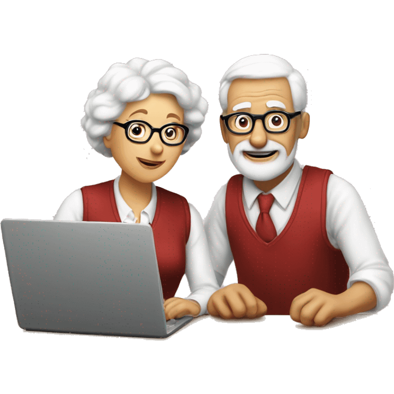 white and nerd Grandparents in Day St Valentines with laptops emoji