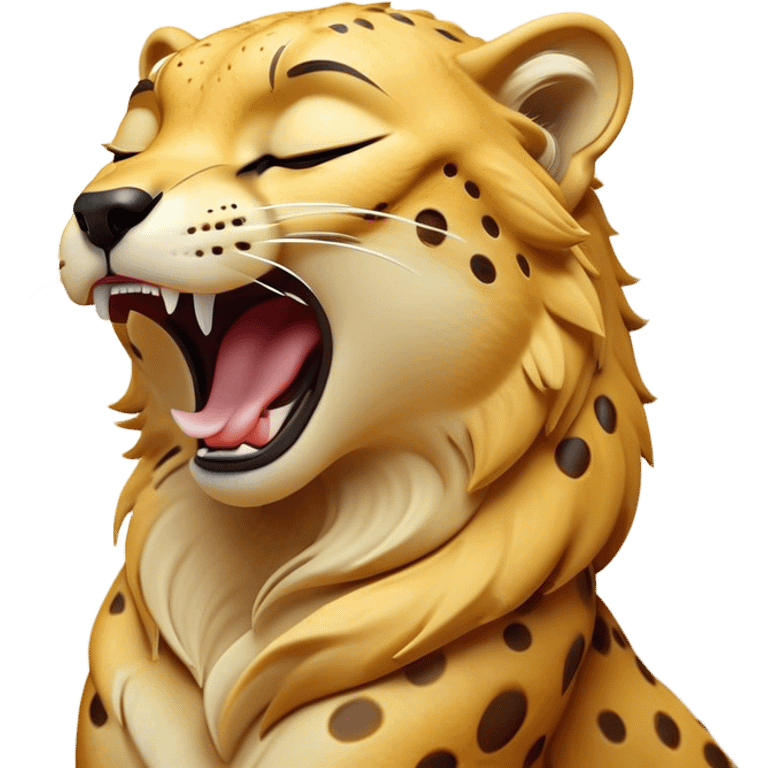 Cinematic Cute Yawning Cheetah Portrait Emoji, Head tilted slightly with a dramatic, wide-open yawn, showcasing a soft, sleek golden Fur with distinctive spots and floppy ears slightly drooping, round amber eyes barely open in drowsy contentment, Simplified yet irresistibly adorable features, highly detailed, glowing with a soft, cozy glow, high shine, relaxed yet expressive, stylized with a touch of savannah whimsy, bright and endearing, soft glowing outline, capturing the essence of a sleepy yet affectionate cheetah, so drowsy it feels like it could stretch right out of the screen and curl up for a nap! emoji