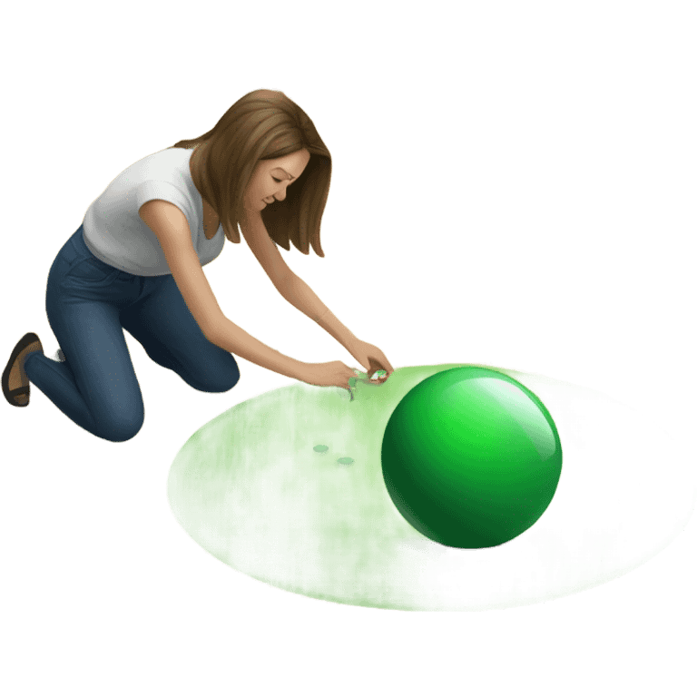 a russian woman drawing a green ball in the floor of a yard emoji