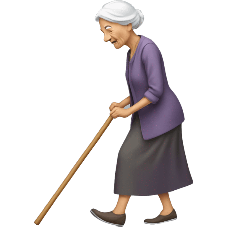 old women walking with  short stick and should bend emoji