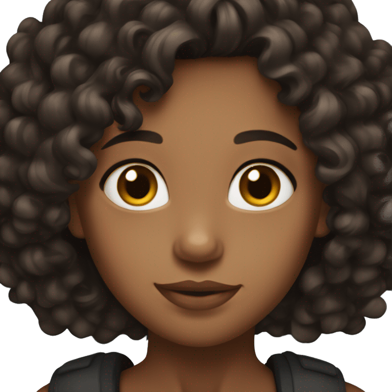 A girl with curly black brown hair and matte skin emoji