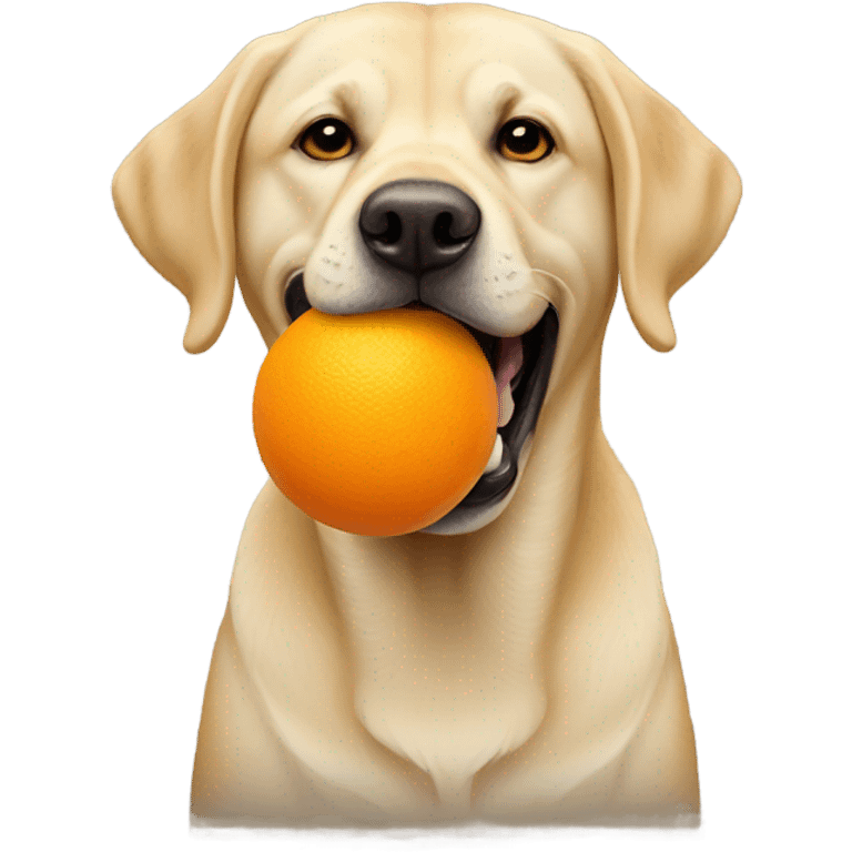 Yellow Labrador with an orange ball emoji