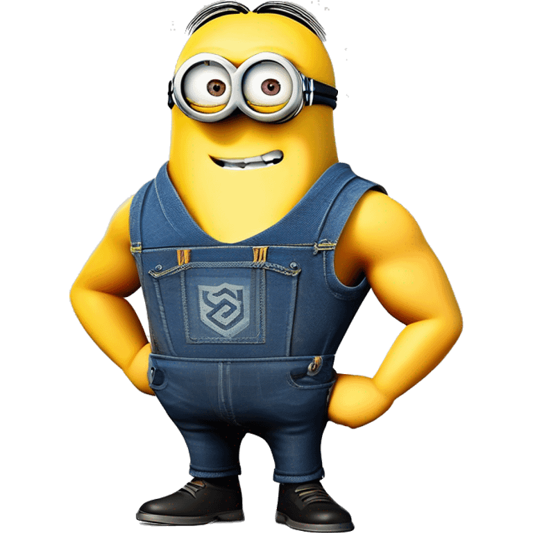 A minion for despicable me who is very muscular and has a shirt that says skibidi rizzer  emoji