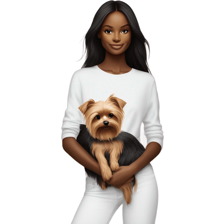 Photo Real pale Victoria secret model cuddling a Yorkshire terrier  emoji