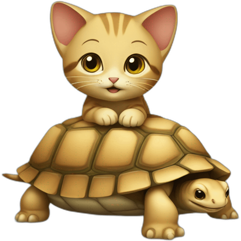 Un chat sur une tortue emoji