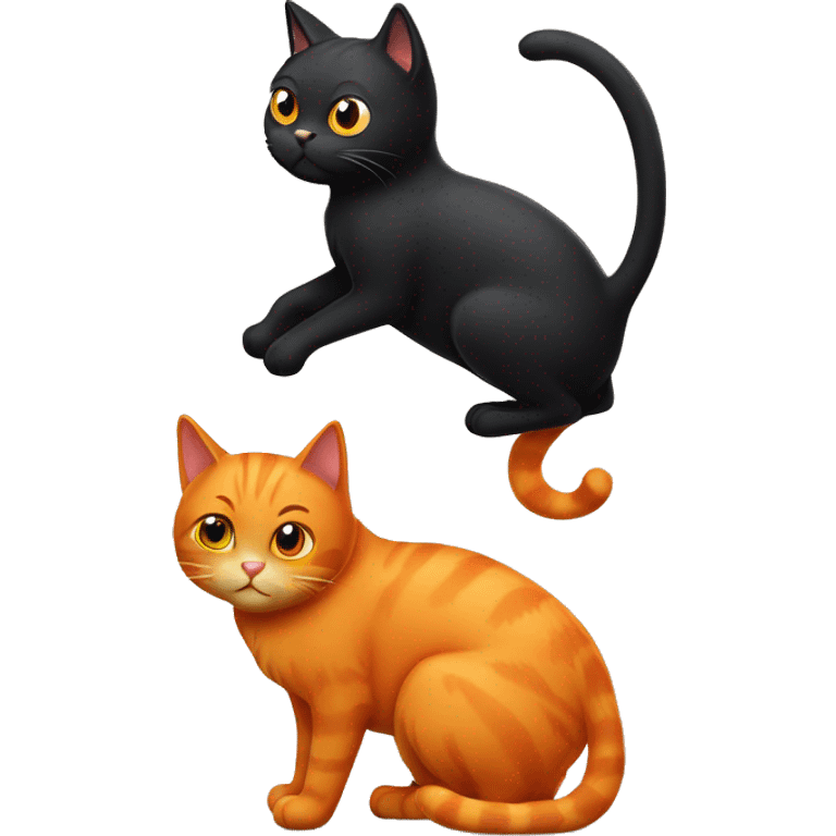 One Black Cat and one Orange Cat being silly emoji