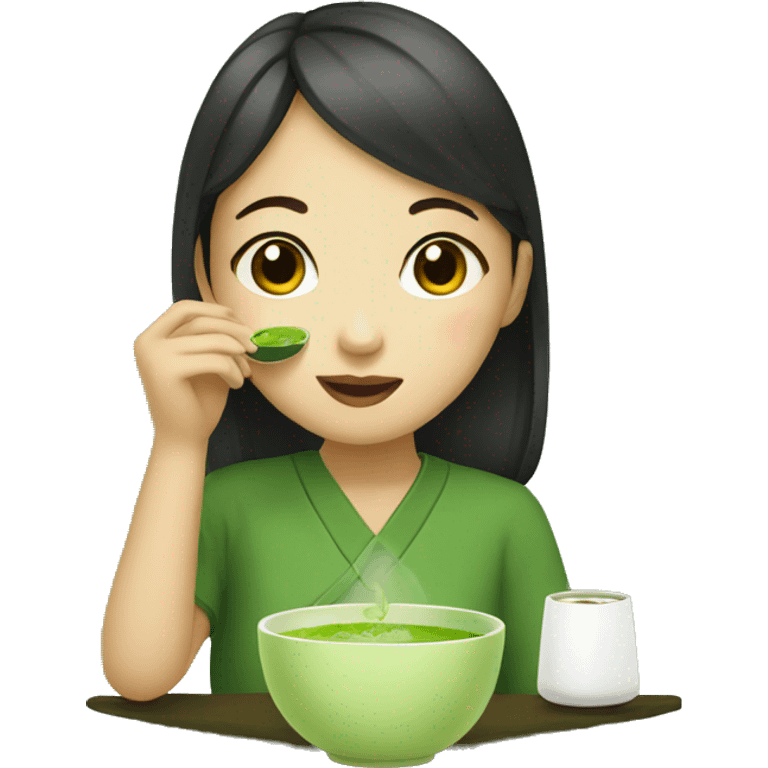 asian girl drinking matcha emoji