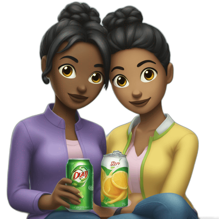 black girl and black hair in a bun drinking Canada Dry emoji