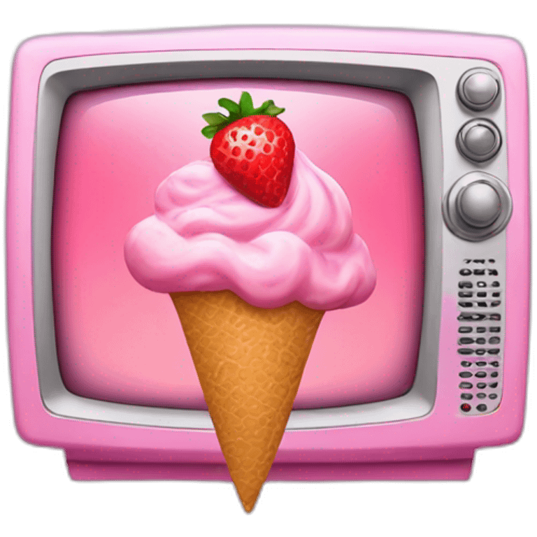 A pink TV with strawberry icecream emoji