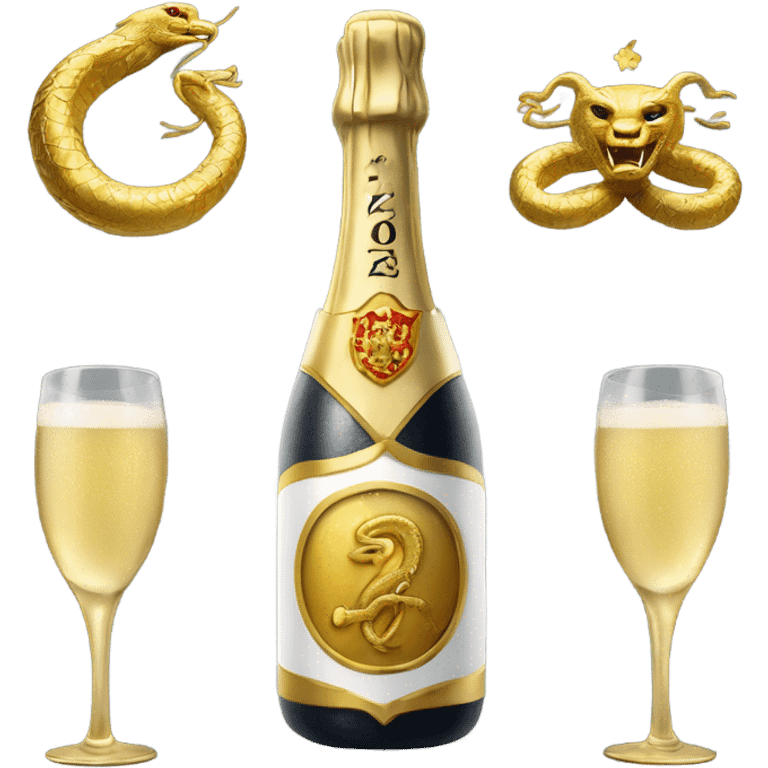 Coat of arms with golden serpent, New year 2025,champagne emoji