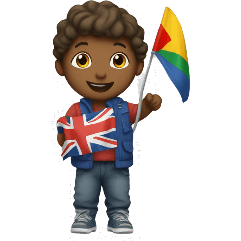 A little child holding a flag that says: Do it!!! emoji