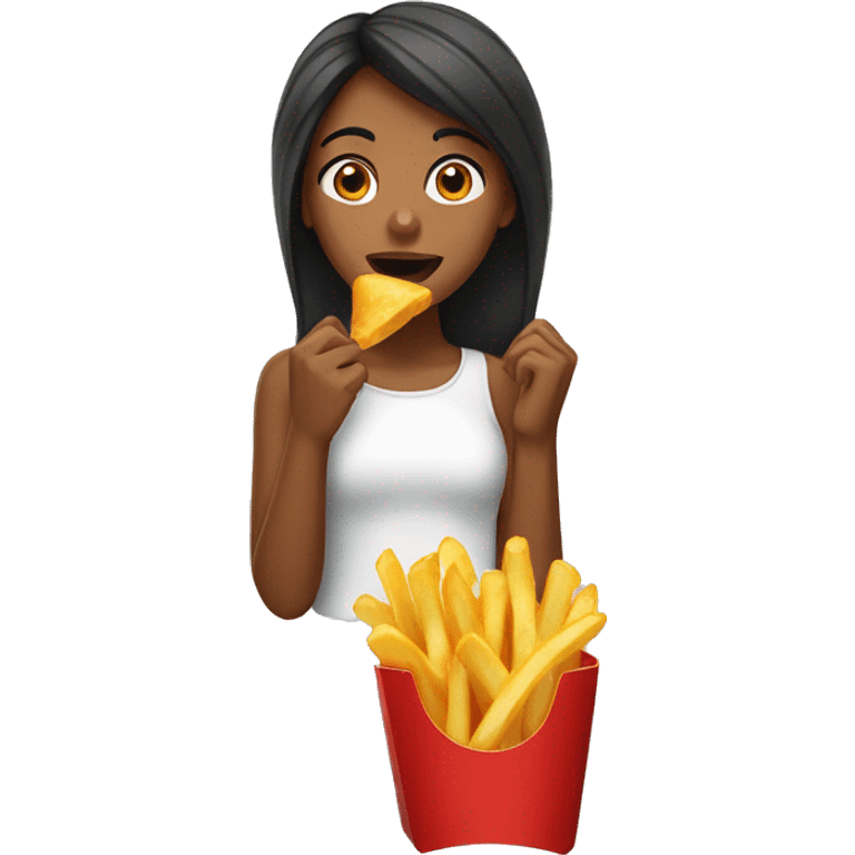 Brown girl eating fries emoji