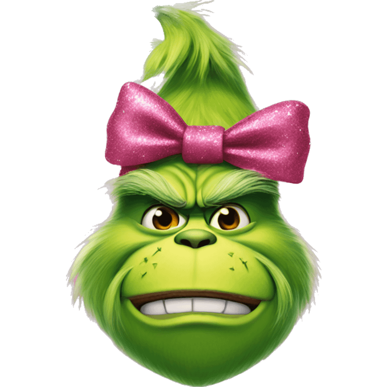 grinch with pink bow and glitter emoji