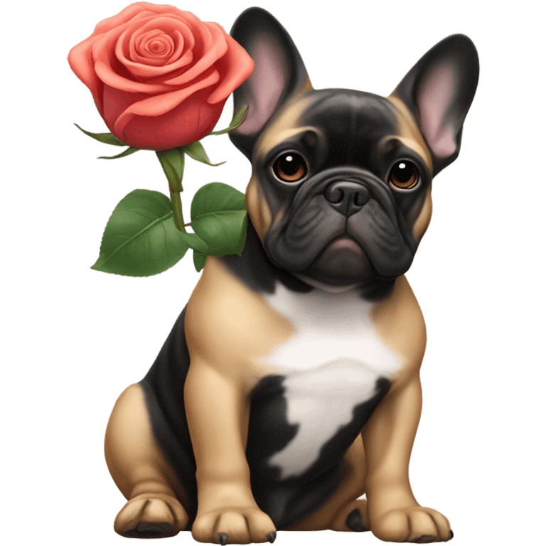 French bulldog black and tan with rose emoji