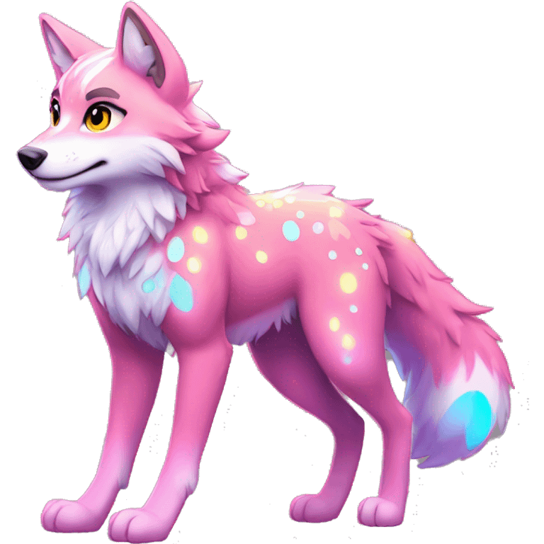 Anthro Colorful Shiny Fionbri-Falvie-sparkle-wolf-sona with neon spots full body emoji