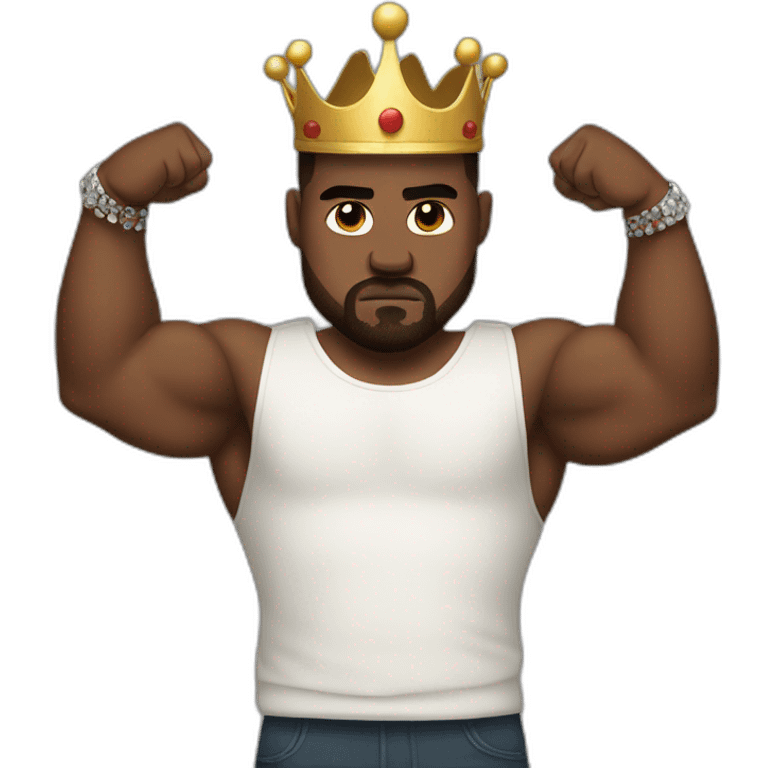 Kanye West flexing his big muscles with a crown emoji