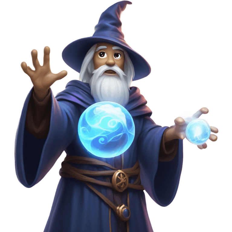 wizard with glass ball casting spells emoji