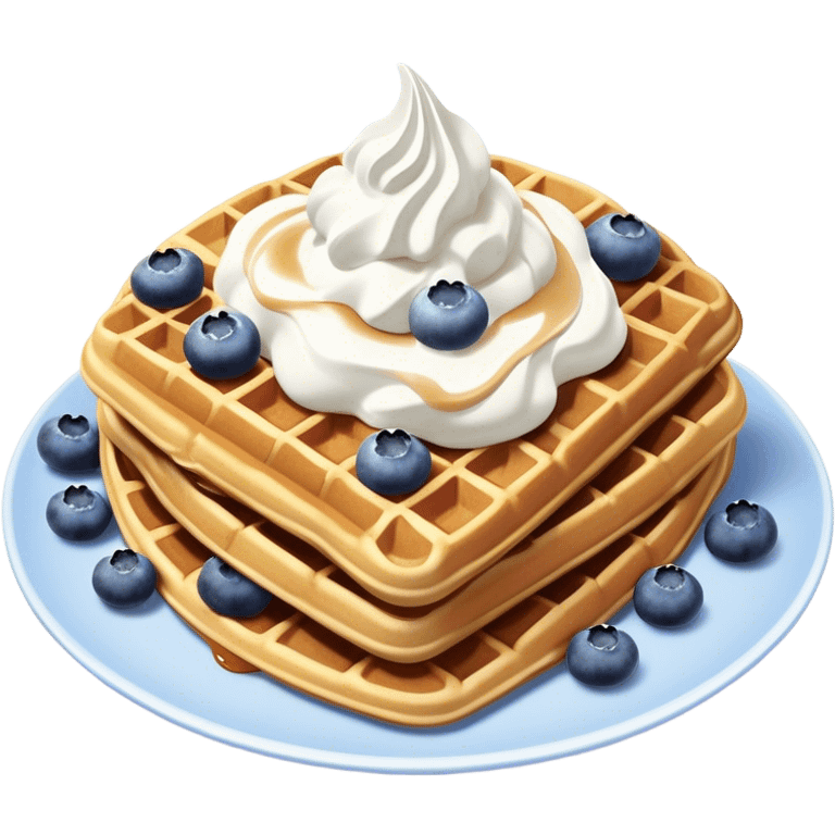 Fluffy waffles with whip cream and blueberries on top ￼ emoji