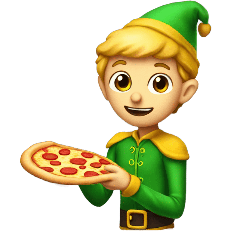 Red wear elf on the shelve eating pizza emoji