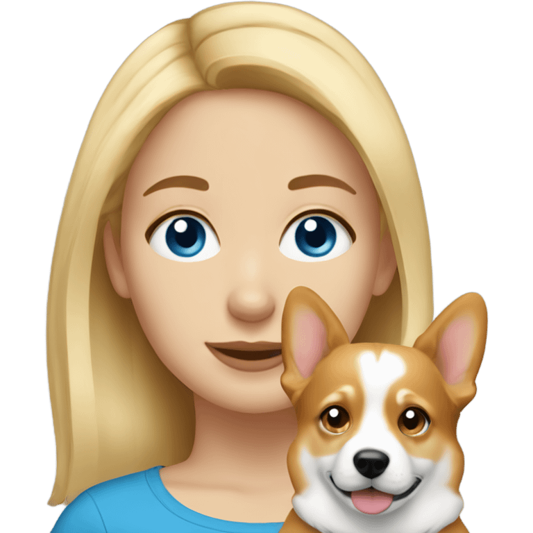 Blonde hair and blue eyed girl with a corgi emoji