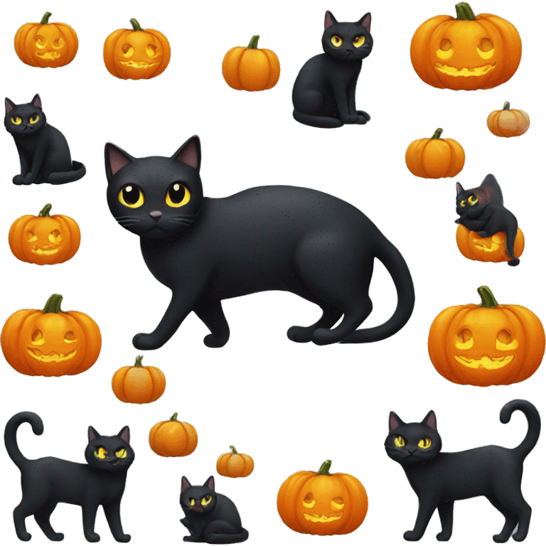 Black cat with pumpkin emoji