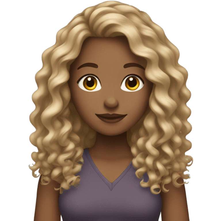 Mixed girl with long curly brown hair and blonde highlights  emoji