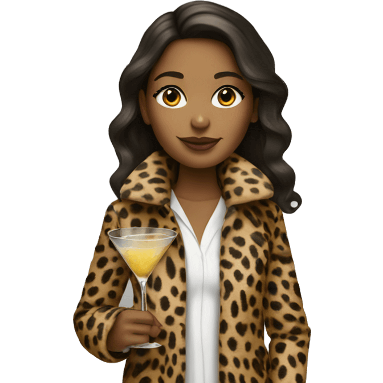 Girl with cheetah print coat and martini emoji