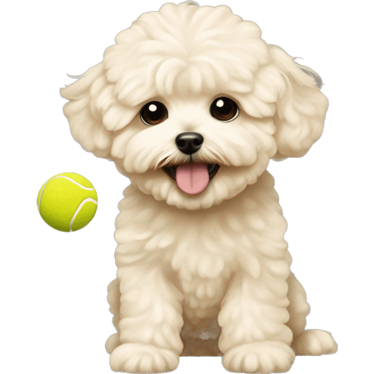 Cream color Maltipoo playing with a tennis ball  emoji