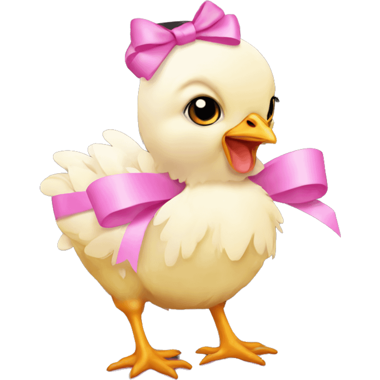 Baby chicken with pink bow emoji