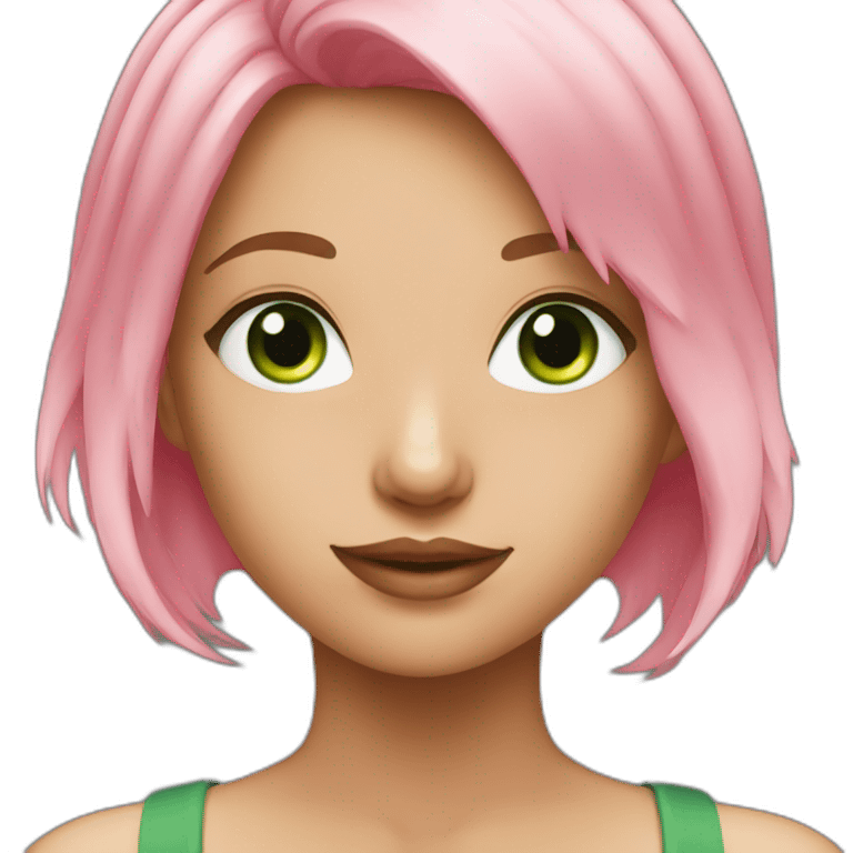 Young beautiful lady with pink hair and green eyes  emoji